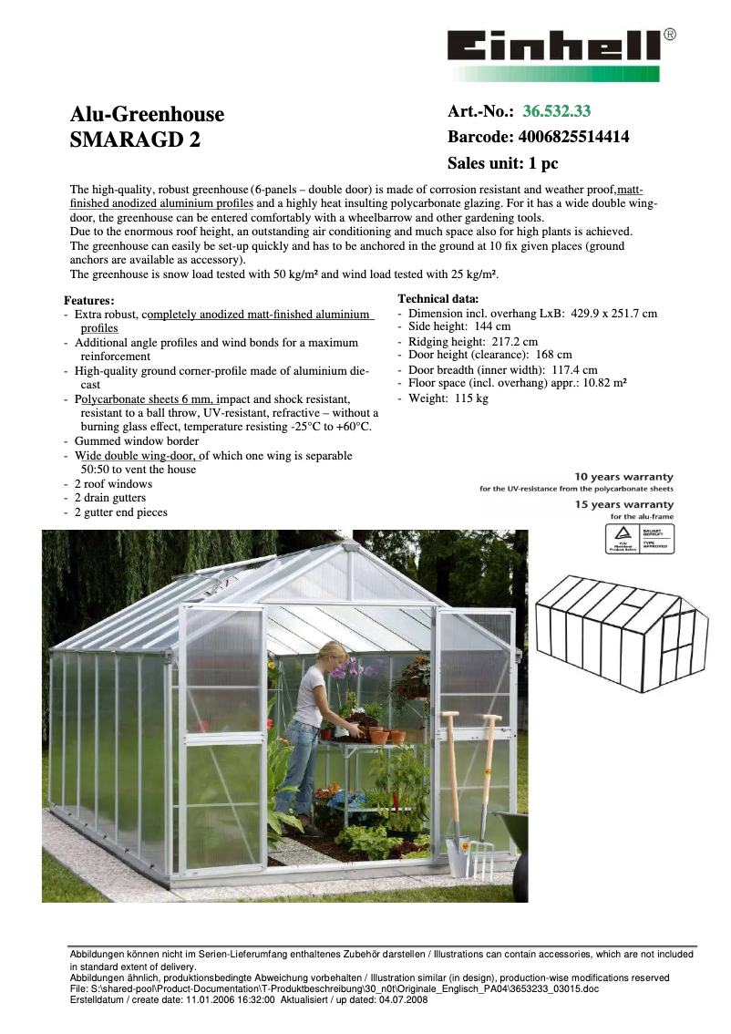 Page n°1 - Fiche technique Einhell SMARAGD 2