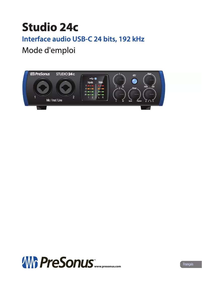 Page 1 de la notice Manuel utilisateur PreSonus Studio 24c