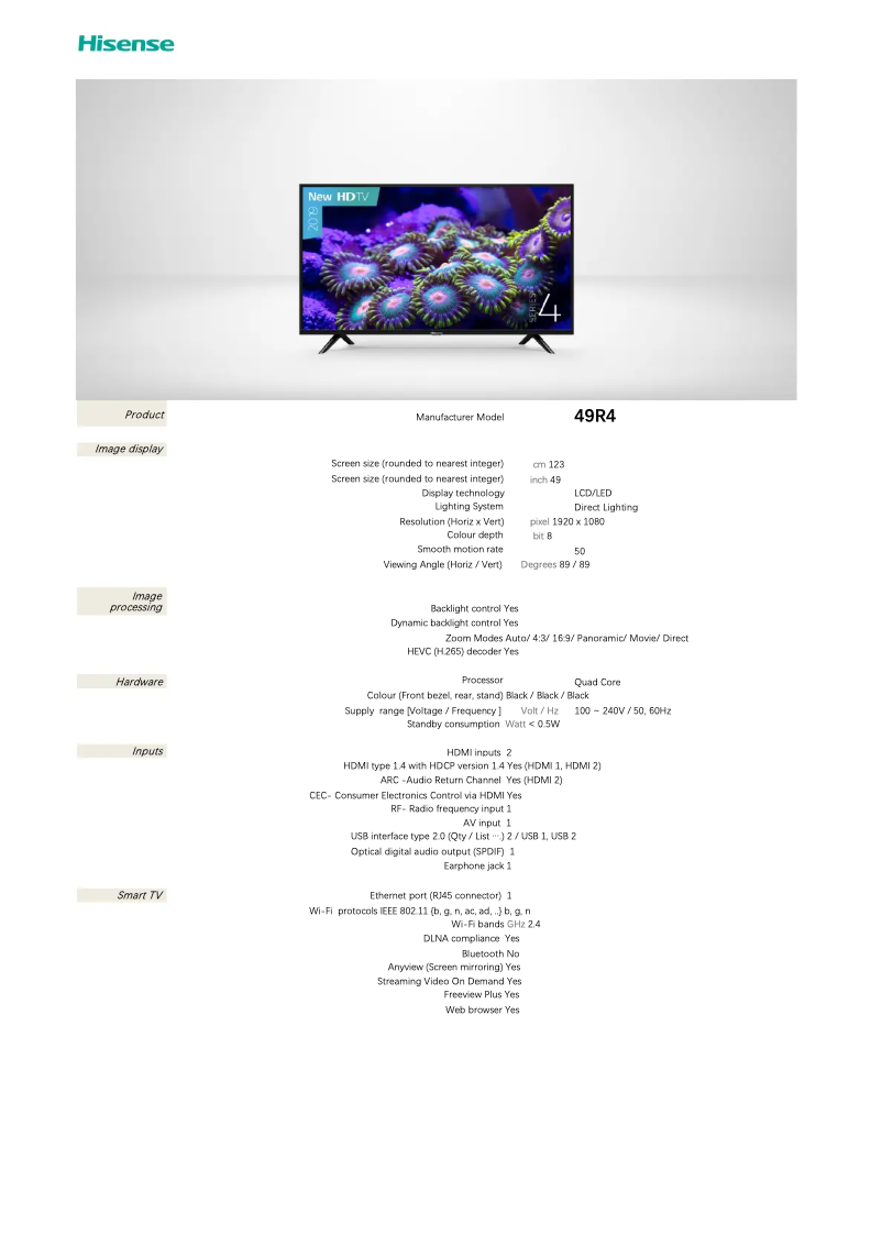 Page n°1 - Fiche technique Hisense 49R4