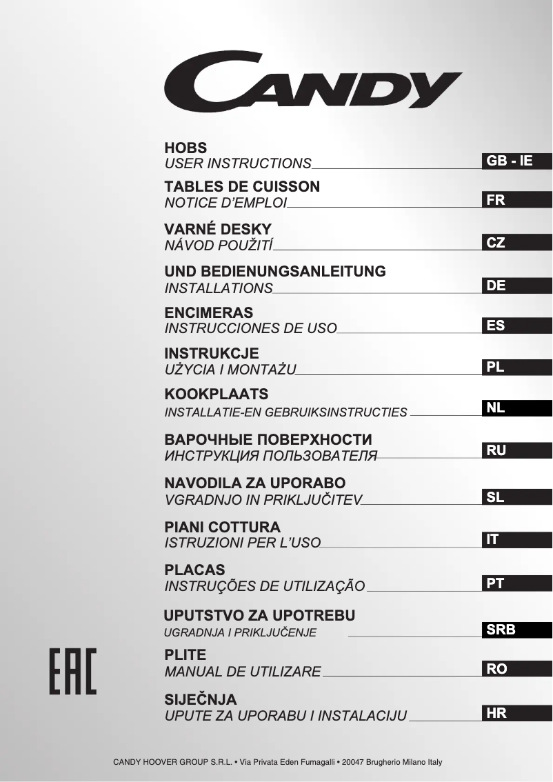Page 1 de la notice Manuel utilisateur Candy CVG63SPN