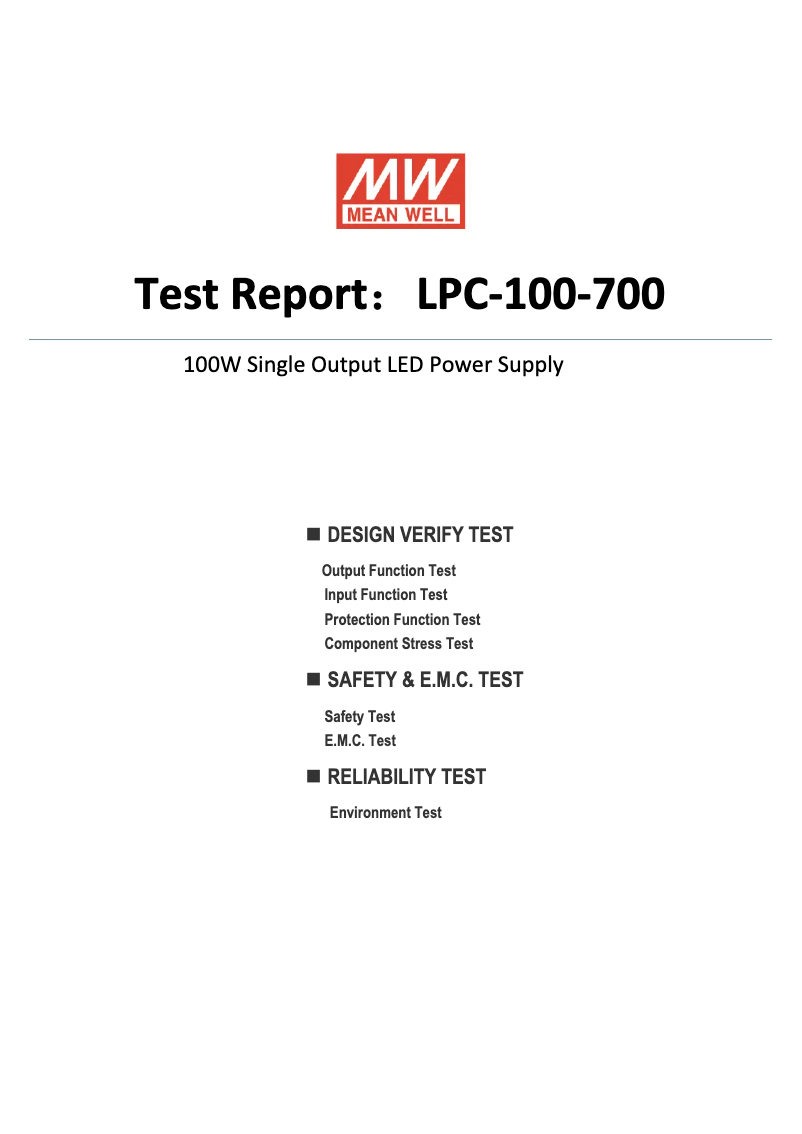Page 1 de la notice Fiche technique Mean Well LPC-100-700