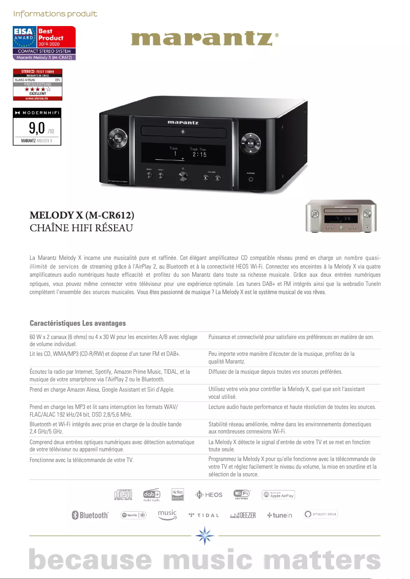 Page 1 of the manual Technical Sheet Marantz Melody X M-CR612