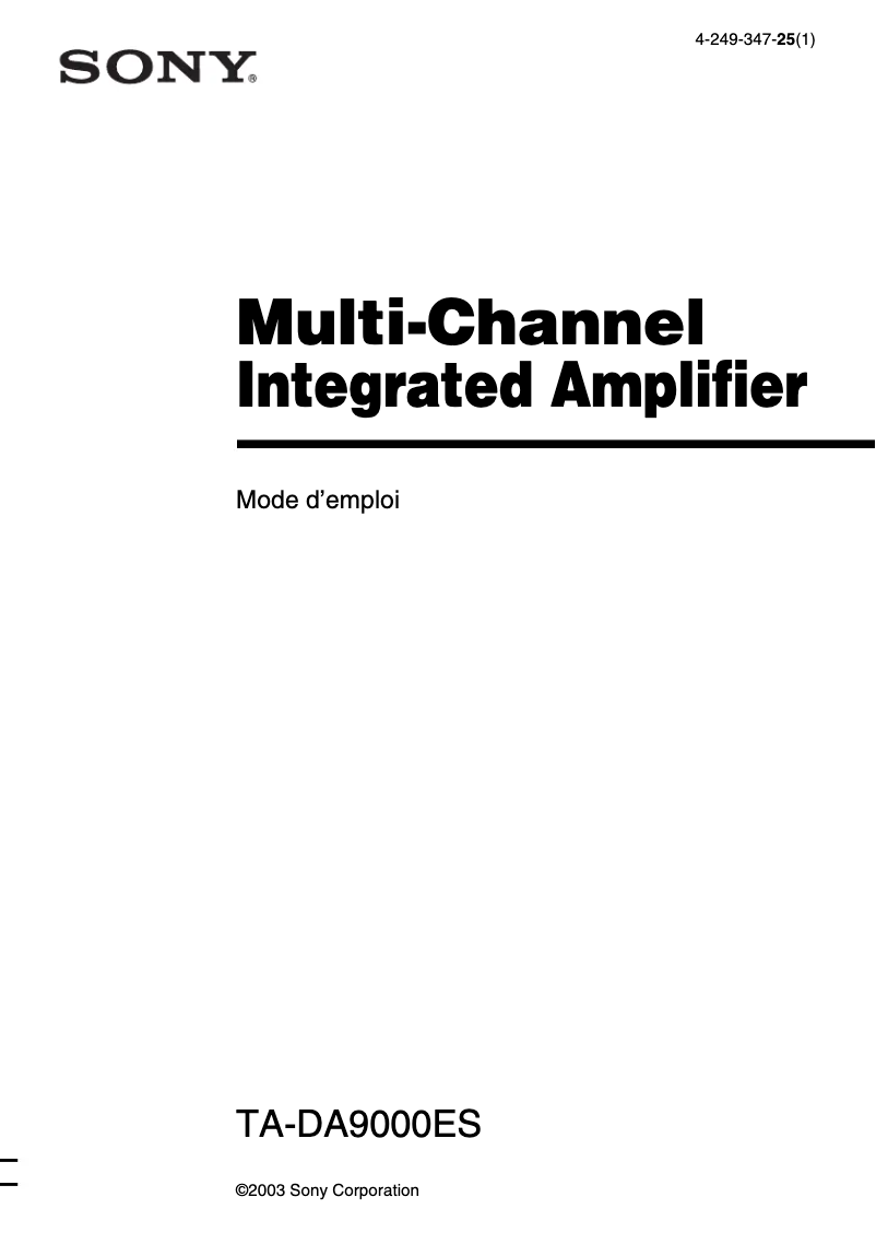 Page n°1 - Manuel utilisateur Sony TA-DA9000ES