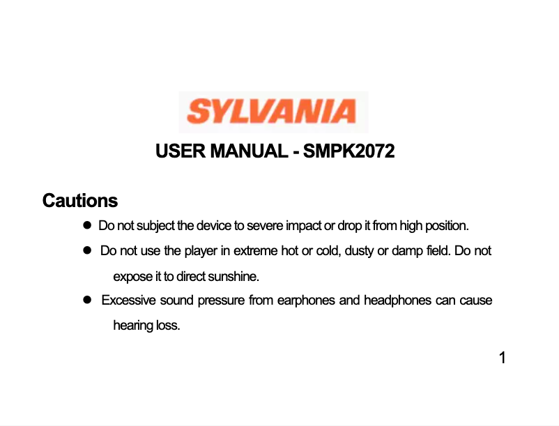 Page 1 de la notice Manuel utilisateur Sylvania SMPK2072