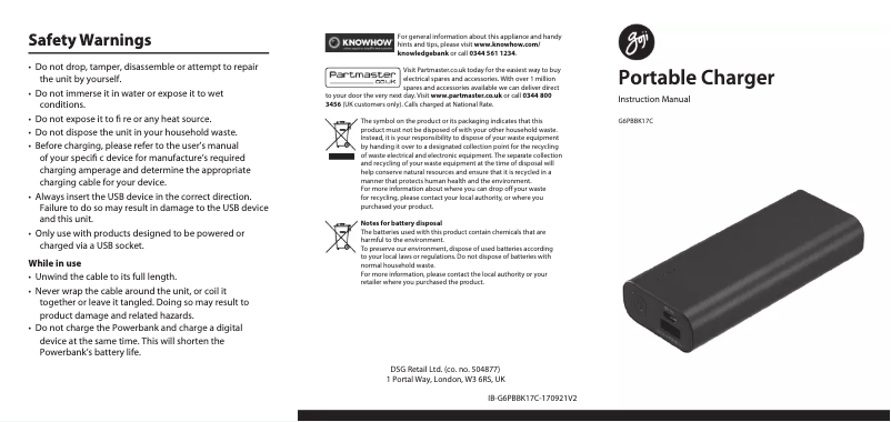 Image de la première page du manuel de l'appareil G6PBBK17C