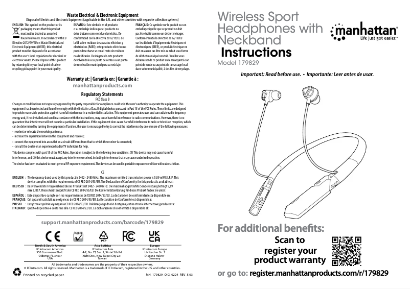Page 1 de la notice Manuel utilisateur Manhattan 179829