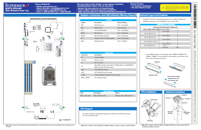 Page n°1 - Guide de démarrage rapide Supermicro B3ST1-CPU-001