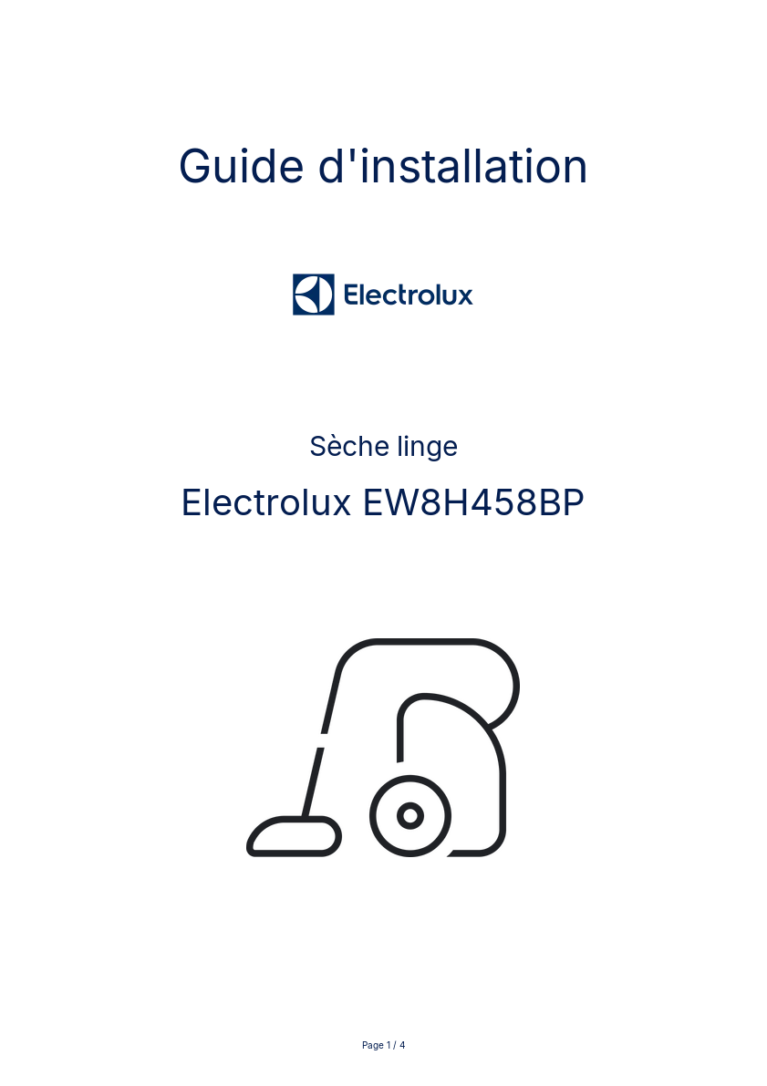 Page n°1 - Guide d'installation Electrolux EW8H458BP