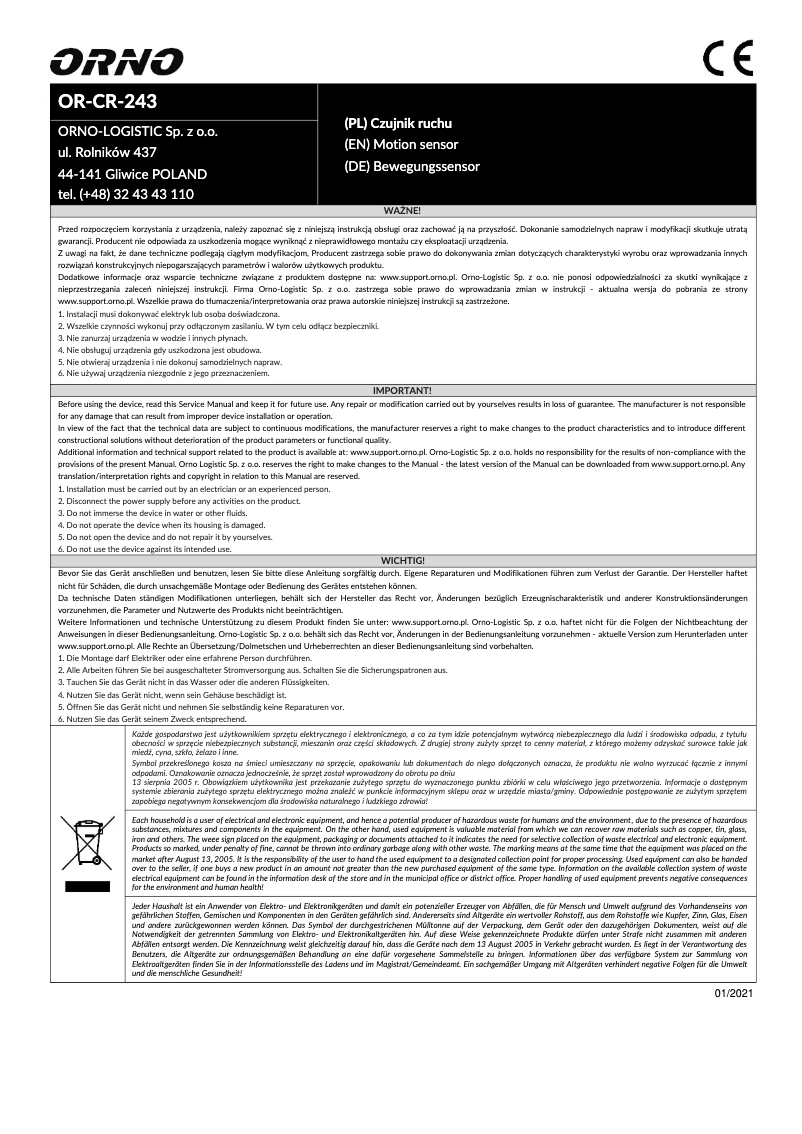 Image de la première page du manuel de l'appareil OR-CR-243