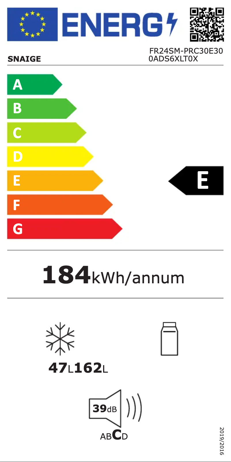 Page n°1 - Label énergétique Snaigė Retro FR24SM-PRC30E3