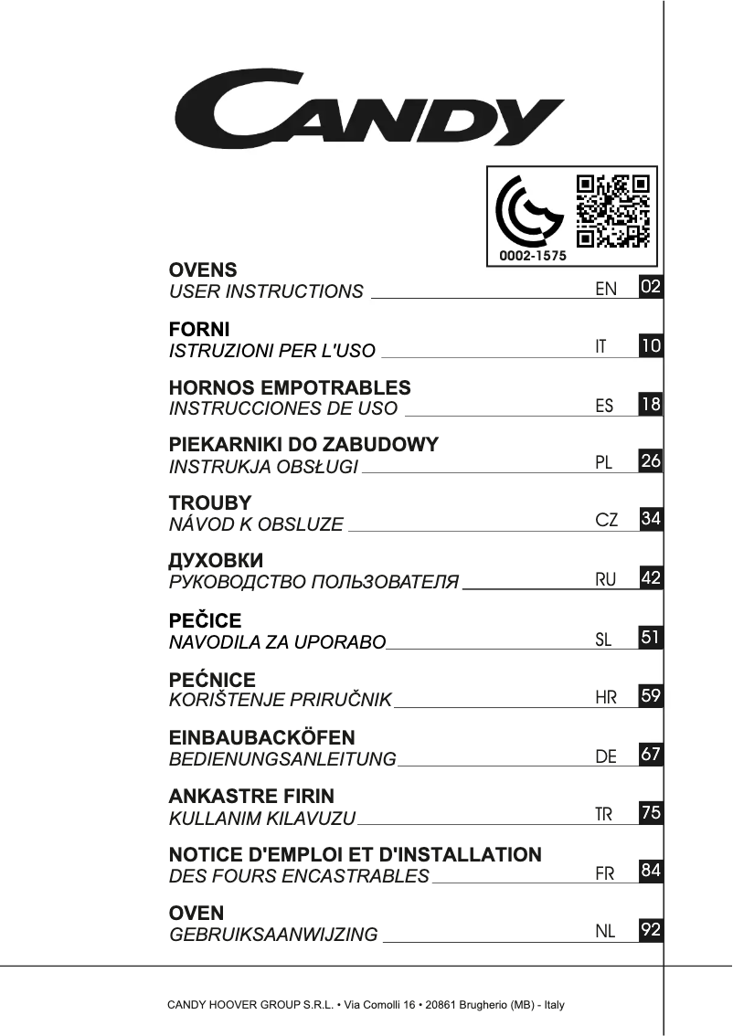 Page n°1 - Manuel utilisateur Candy FCXP625XL/E