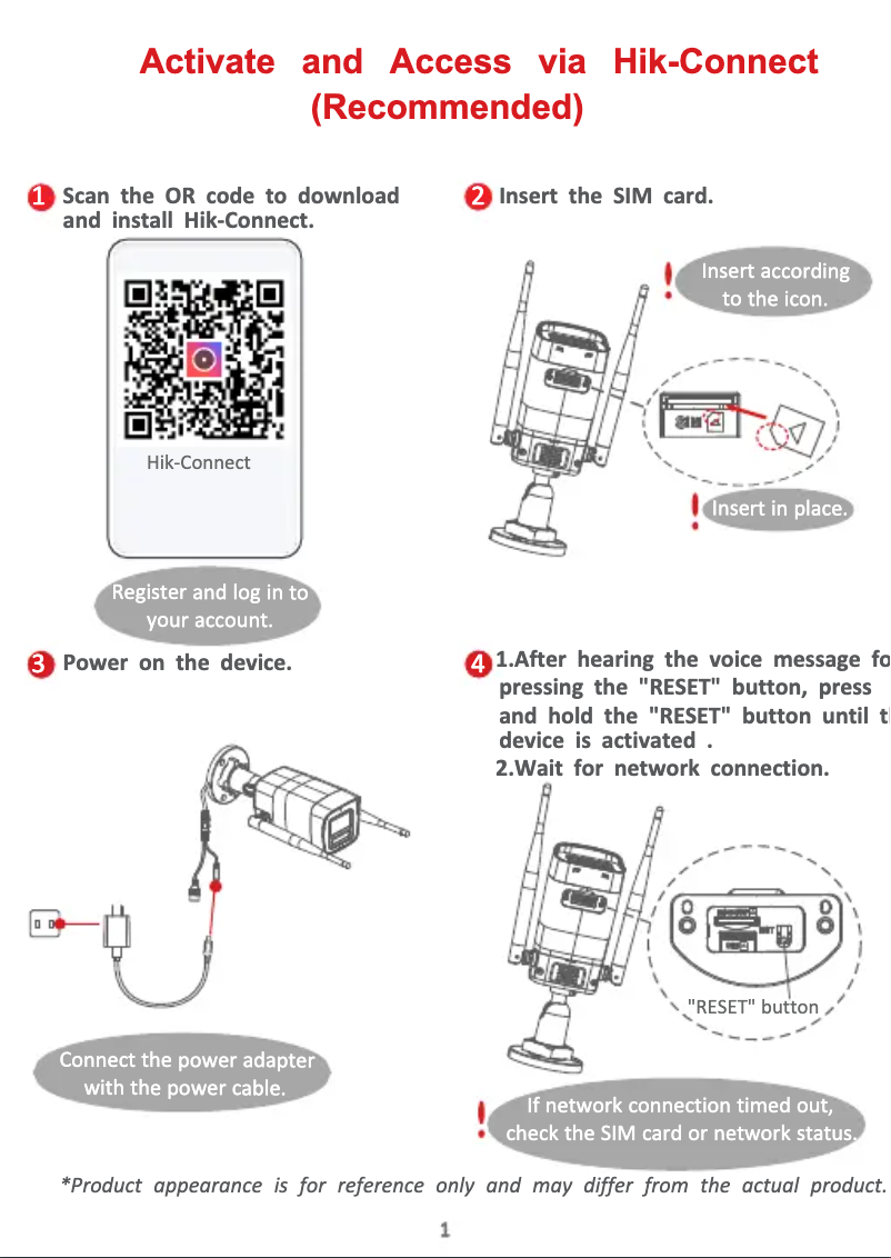 Page 1 de la notice Guide d'installation Hikvision DS-2CD1043G2-LIDUF
