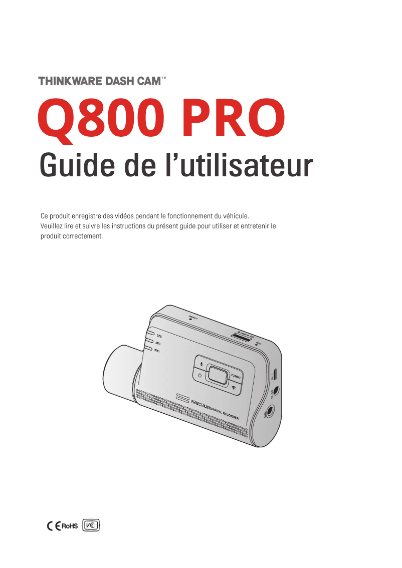 Page 1 de la notice Manuel utilisateur Thinkware Q800 PRO
