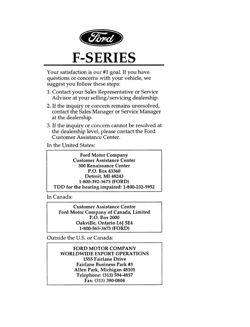 Page n°1 - Manuel utilisateur Ford F-350 (1996)