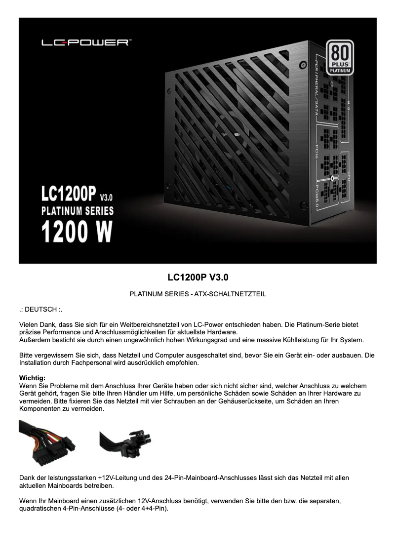 Page n°1 - Manuel utilisateur LC-Power LC1200P V3.0