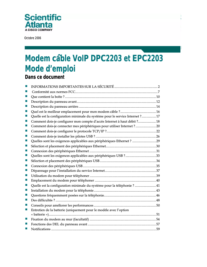 Page n°1 - Manuel utilisateur Cisco DPC2203
