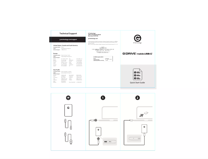 Page 1 de la notice Guide d'installation G-Technology G-DRIVE mobile USB-C