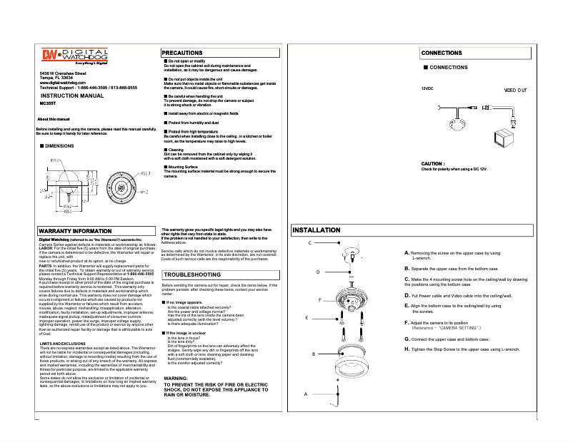 Page 1 de la notice Manuel utilisateur Digital Watchdog DWC-MC355T