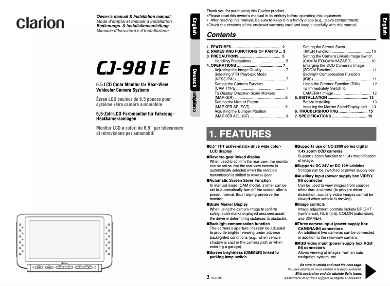 Image de la première page du manuel de l'appareil CJ-981E