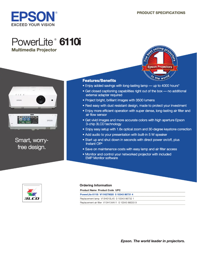 Page 1 de la notice Brochure Epson PowerLite 6110i