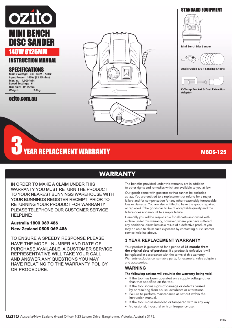 Imagen de la primera página del manual del dispositivo MBDS-125