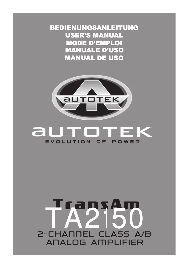 Page n°1 - Manuel utilisateur Autotek TA2150