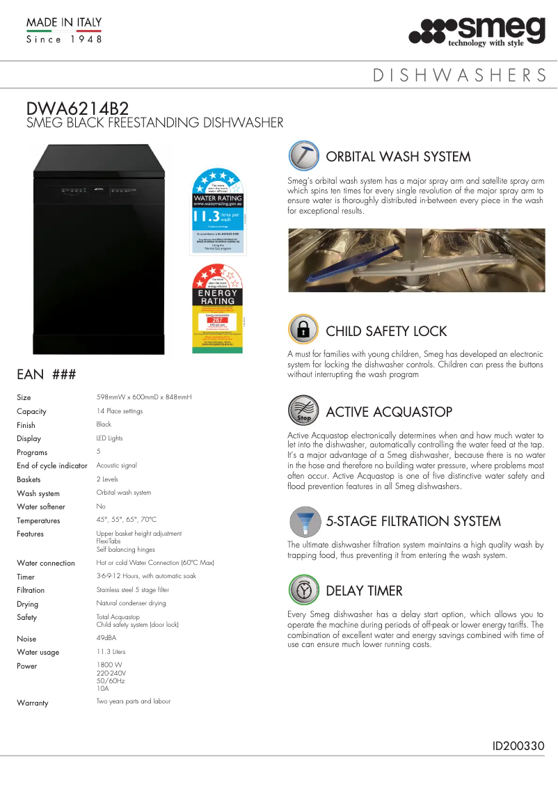 Page n°1 - Fiche technique Smeg DWA6214B2