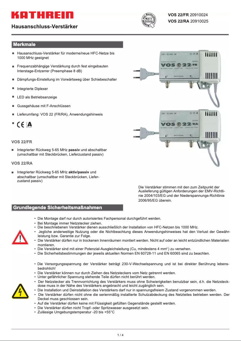 Page 1 of the manual User Manual Kathrein VOS 22/RA