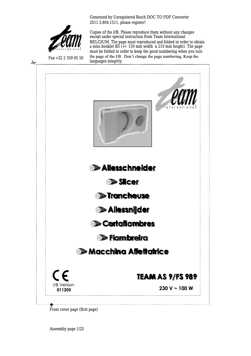 Page n°1 - Manuel utilisateur Team AS 9