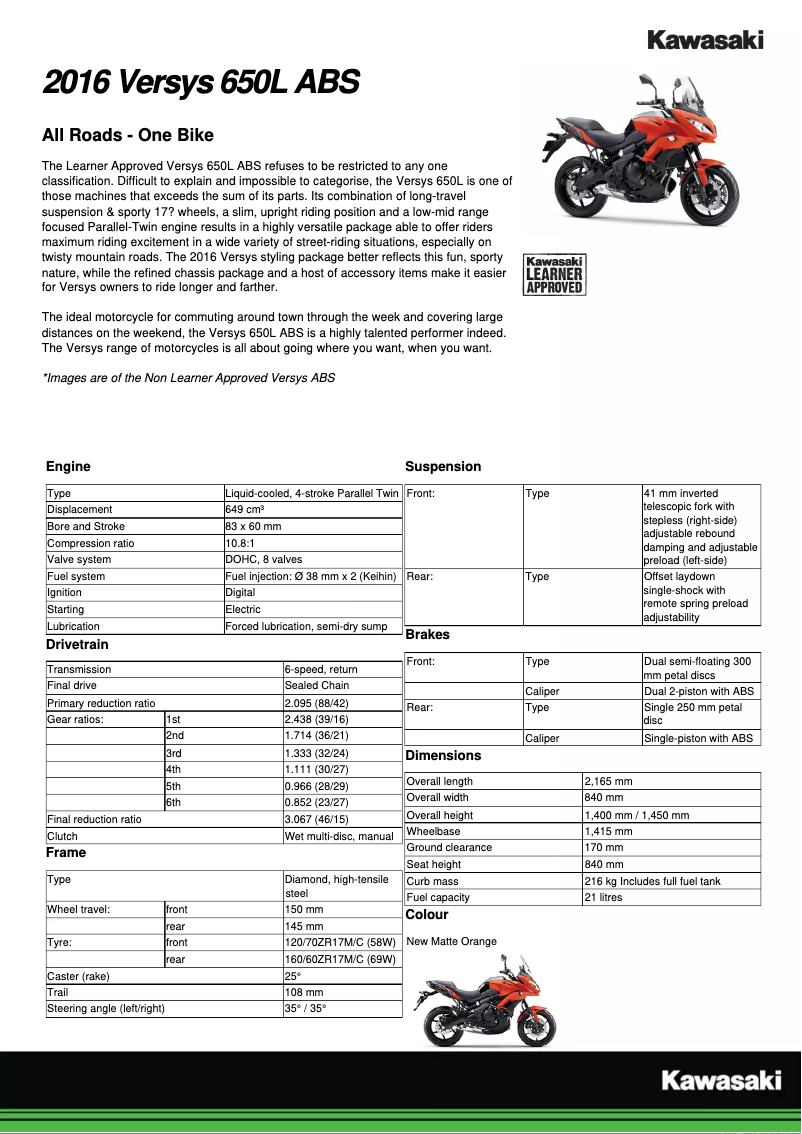 Image de la première page du manuel de l'appareil Versys 650