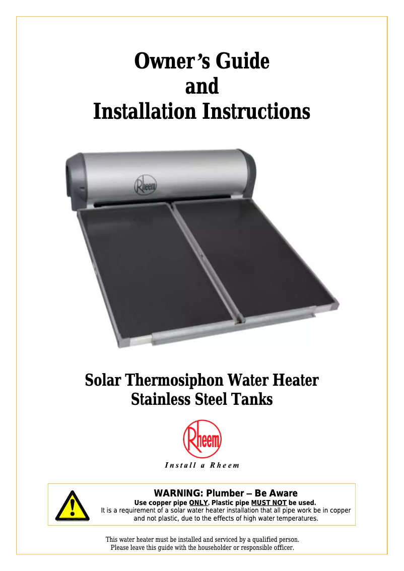 Page 1 de la notice Manuel utilisateur Rheem 596270