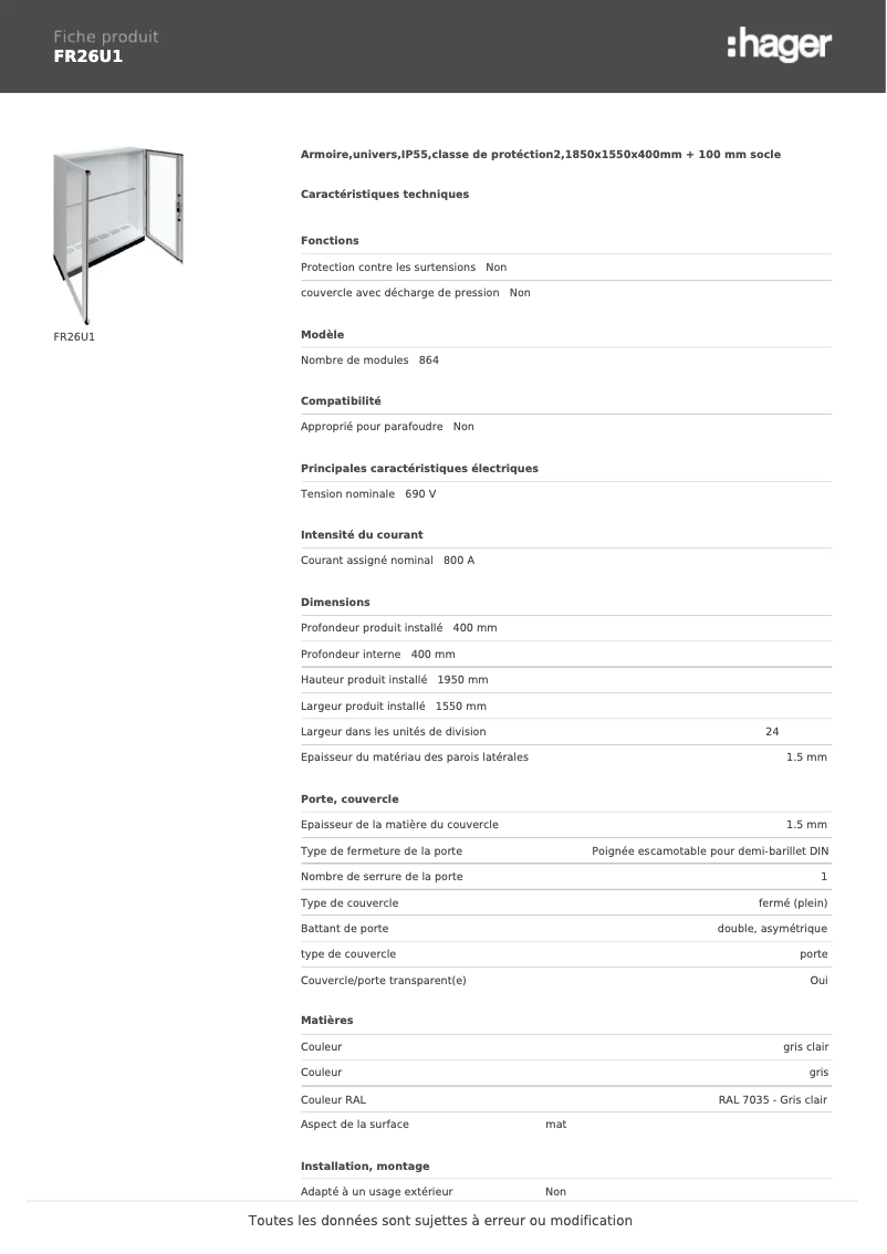 Image de la première page du manuel de l'appareil FR26U1