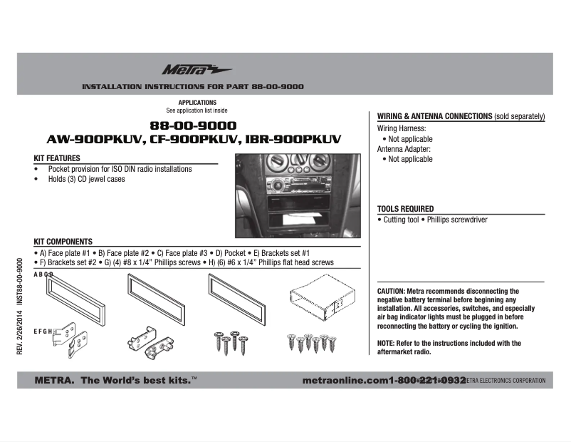 Page n°1 - Manuel utilisateur Metra 88-00-9000
