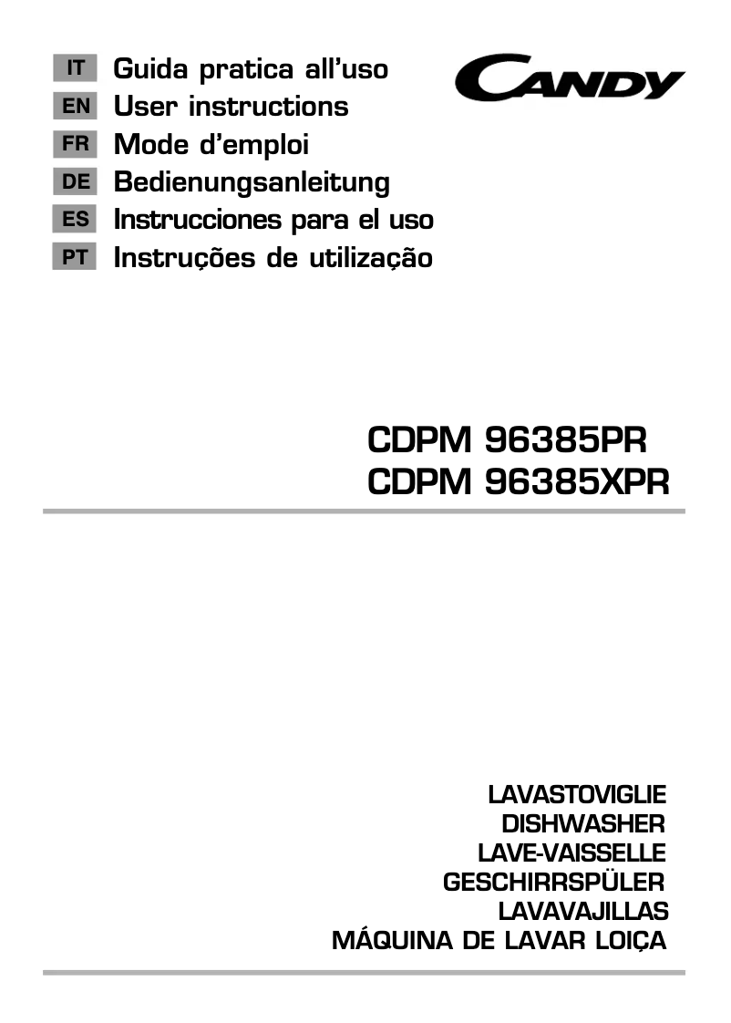 Page 1 de la notice Manuel utilisateur Candy CDPM 96385XPR