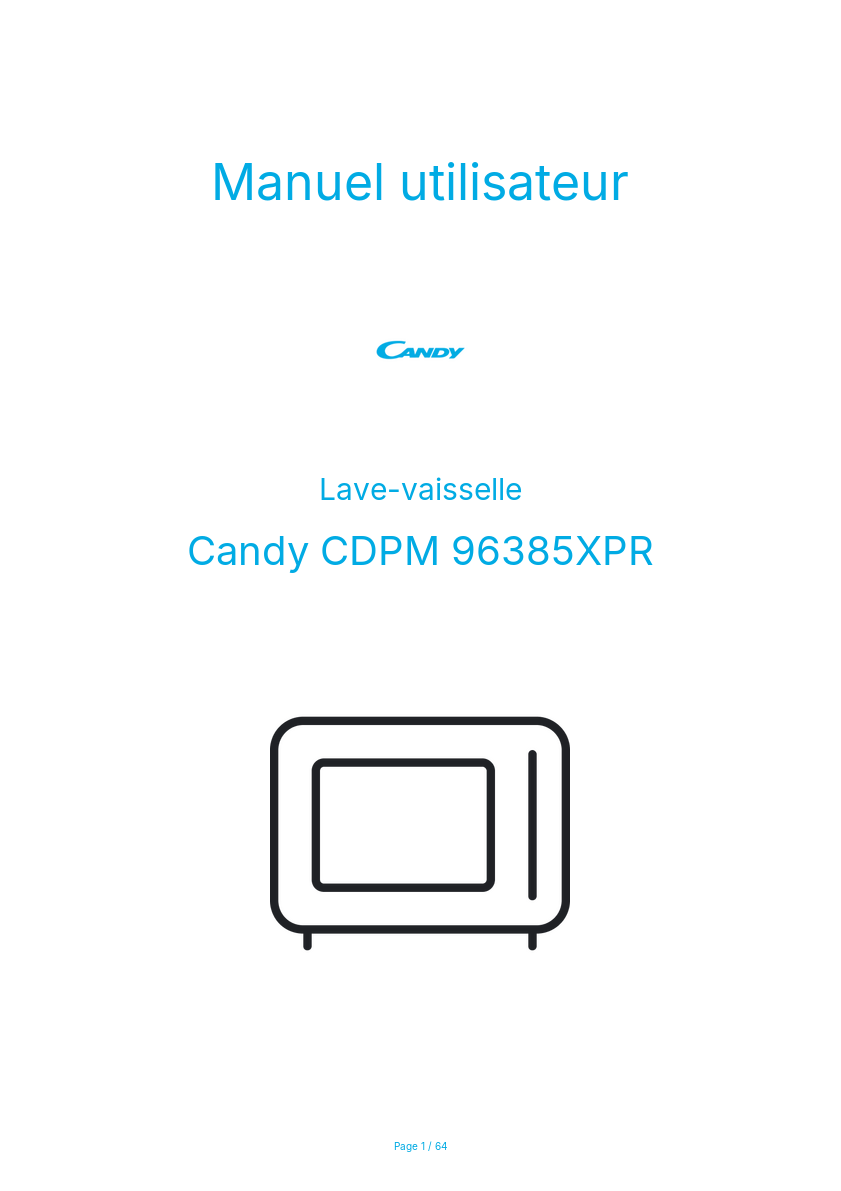 Page n°1 - Manuel utilisateur Candy CDPM 96385XPR
