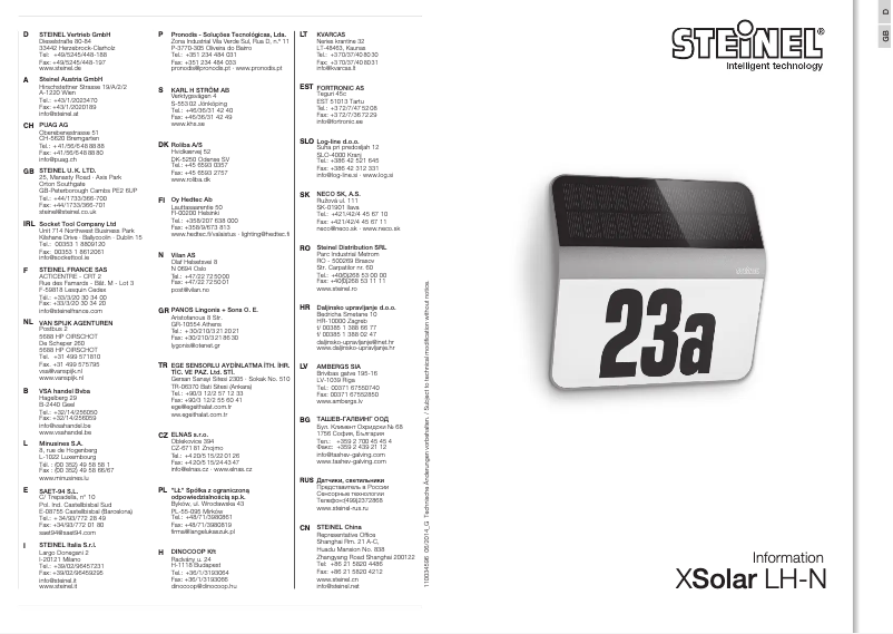 Page 1 de la notice Instructions / montage Steinel XSolar LH