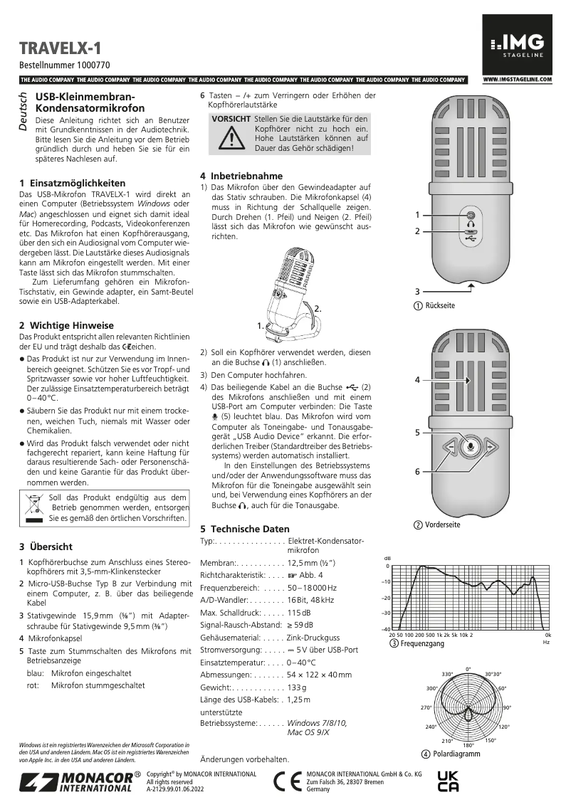 Page n°1 - Manuel utilisateur Monacor TRAVELX-1
