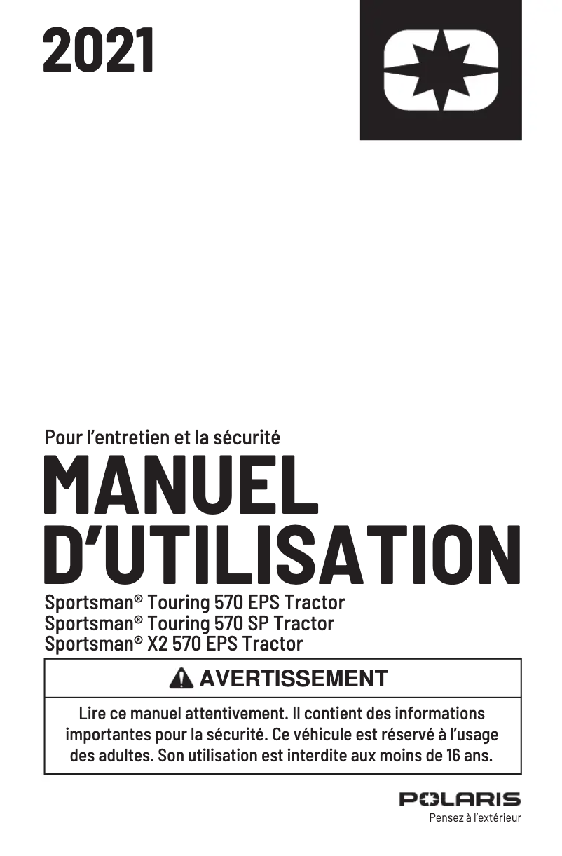 Image de la première page du manuel de l'appareil Sportsman Touring 570 EPS (2021)