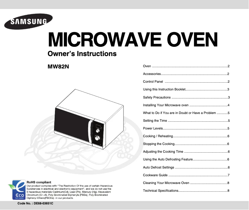 Page 1 de la notice Manuel utilisateur Samsung MW82N