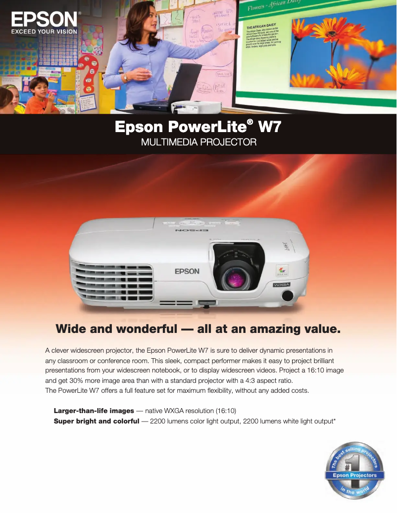 Page 1 de la notice Brochure Epson PowerLite W7