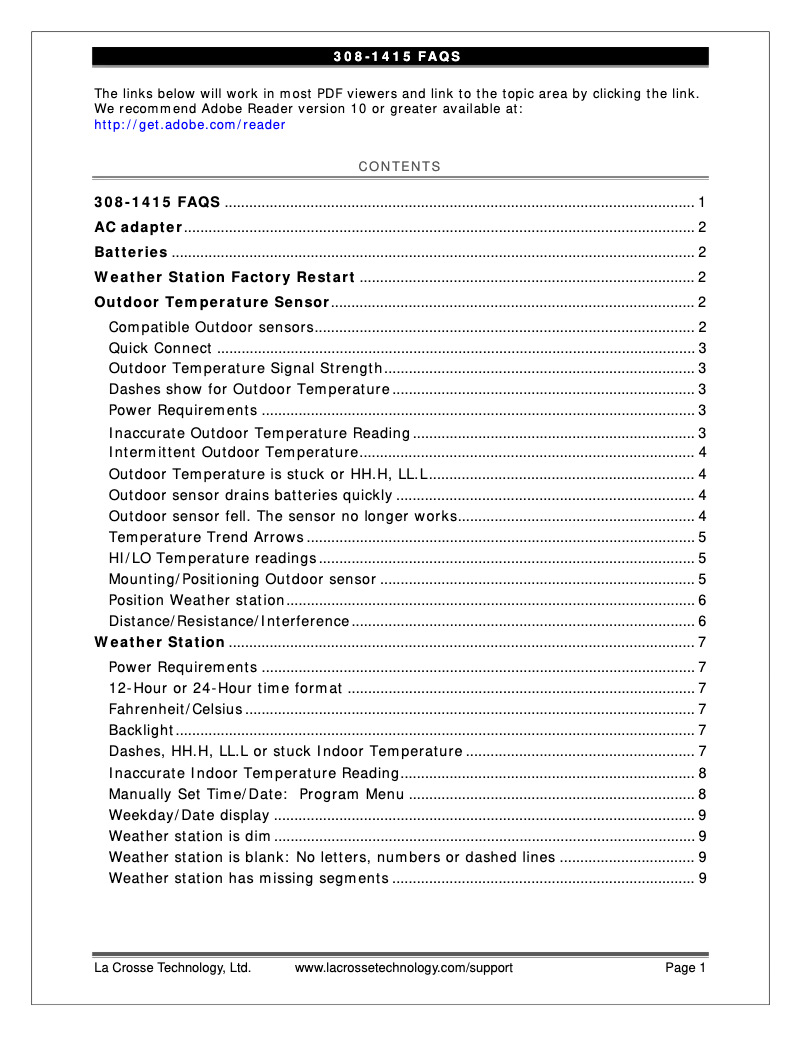 Page n°1 - FAQ La Crosse Technology 308-1415
