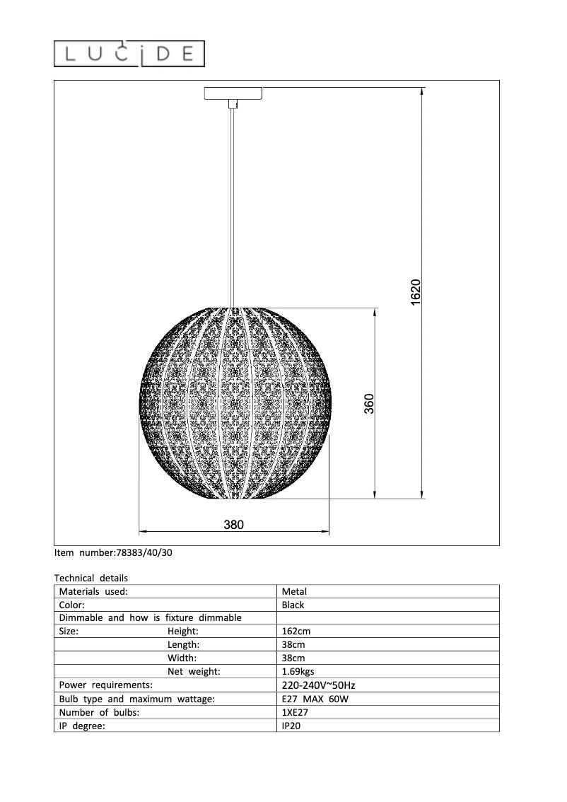 Page 1 de la notice Manuel utilisateur Lucide Tahar