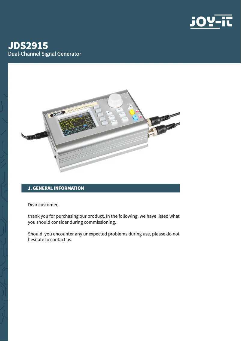 Image de la première page du manuel de l'appareil JT-JDS2915