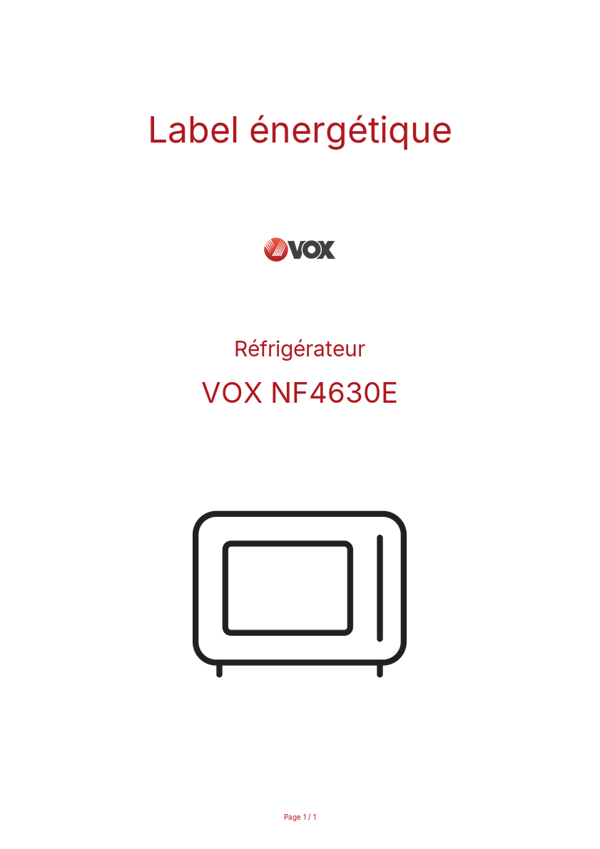 Page n°1 - Label énergétique VOX NF4630E