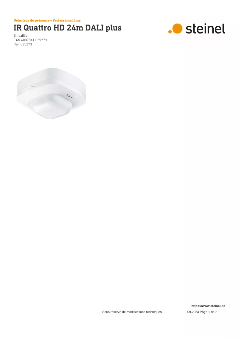 Page 1 de la notice Schéma de câblage Steinel IR Quattro HD 24m DALI Plus