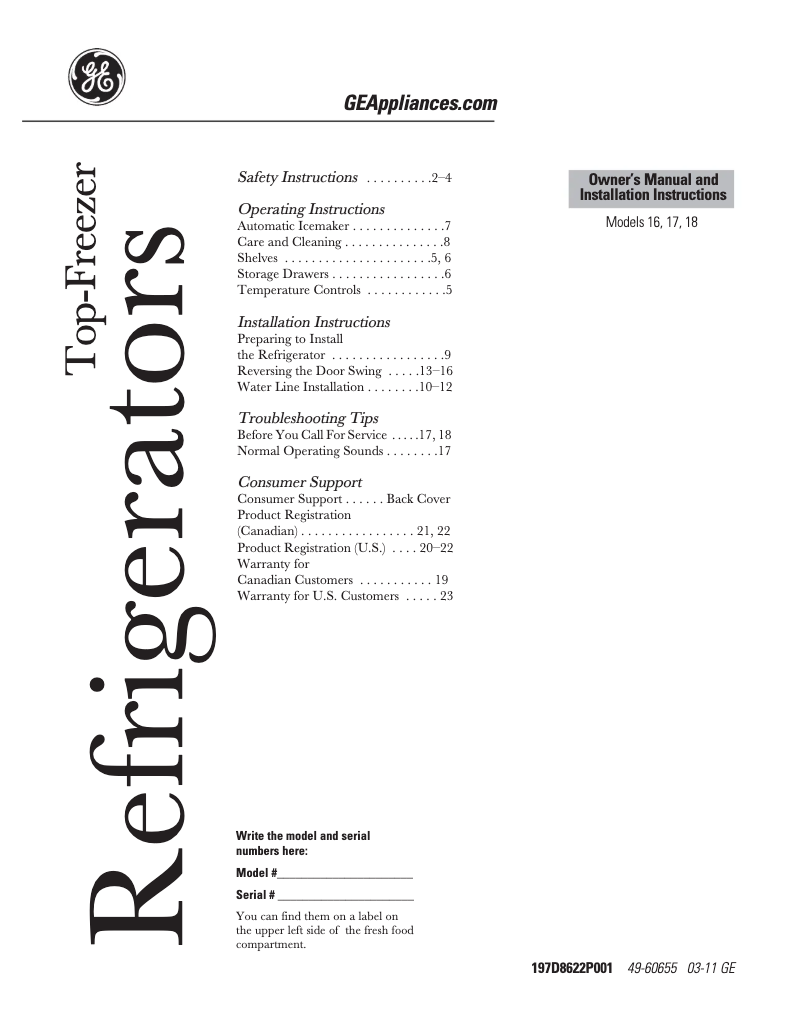 First page image of the manual for GTH18HCCBB