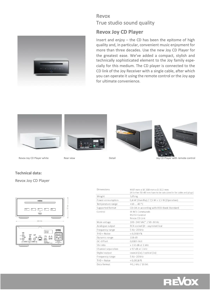 Page 1 de la notice Fiche technique Revox Joy S22