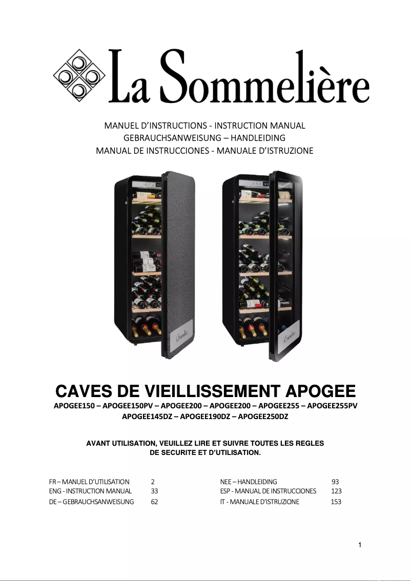 Image de la première page du manuel de l'appareil APOGEE145DZ