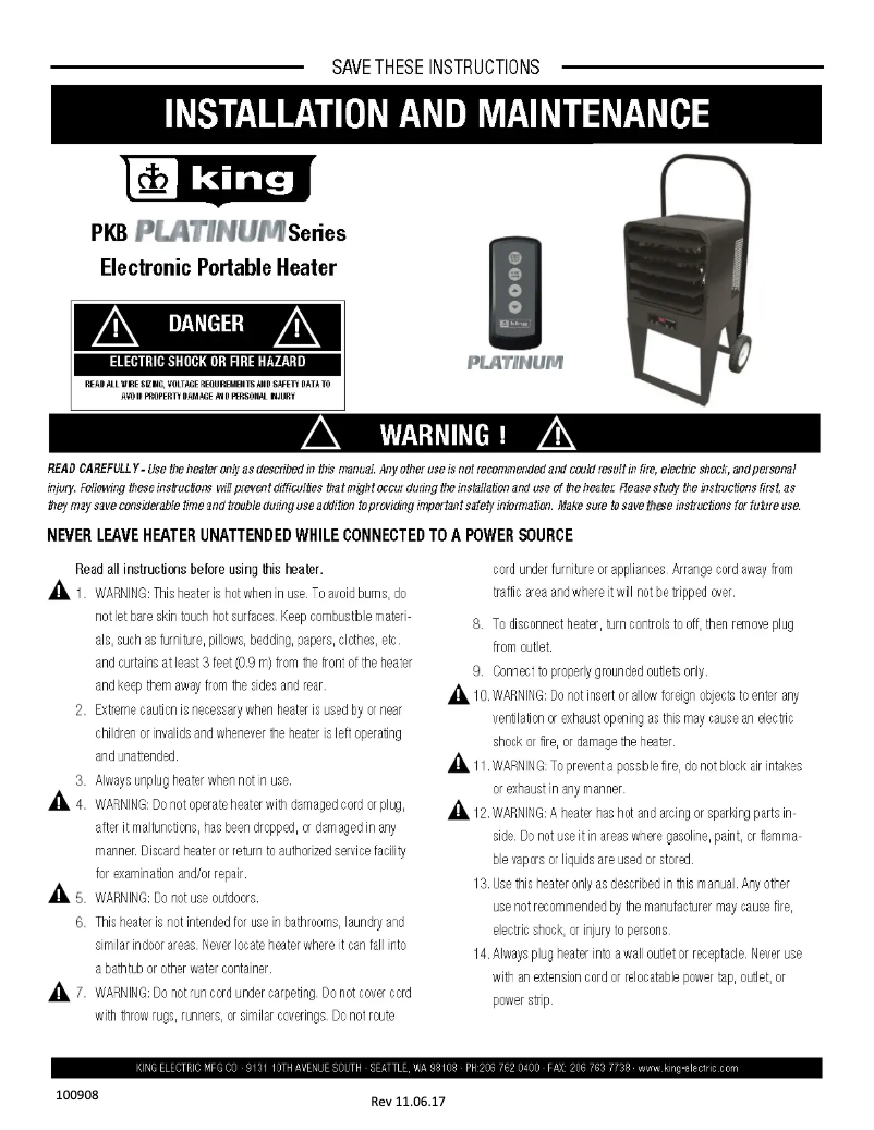 Page 1 de la notice Manuel utilisateur King Platinum PKB2407-1-P