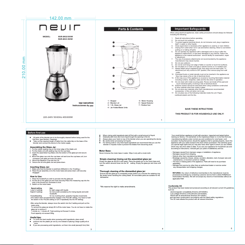 Page n°1 - Manuel utilisateur Nevir NVR-8415 BVM